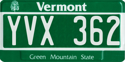 VT license plate YVX362
