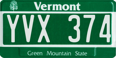 VT license plate YVX374
