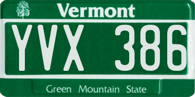 VT license plate YVX386