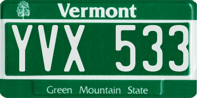 VT license plate YVX533