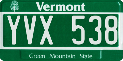 VT license plate YVX538