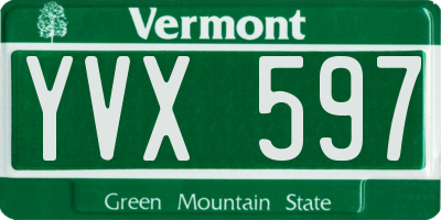 VT license plate YVX597