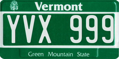 VT license plate YVX999