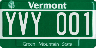VT license plate YVY001