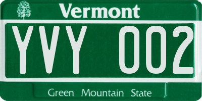 VT license plate YVY002