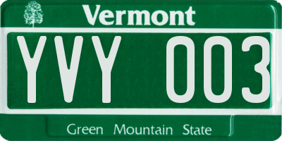 VT license plate YVY003