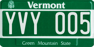 VT license plate YVY005