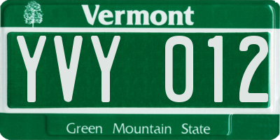 VT license plate YVY012