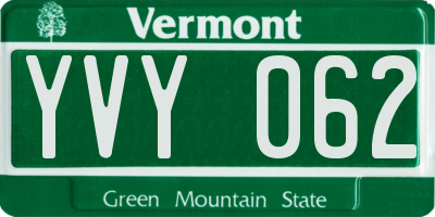 VT license plate YVY062