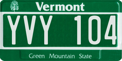 VT license plate YVY104