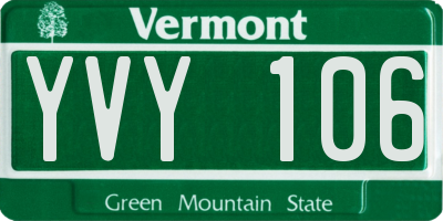 VT license plate YVY106