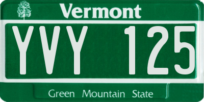 VT license plate YVY125