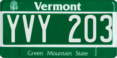 VT license plate YVY203