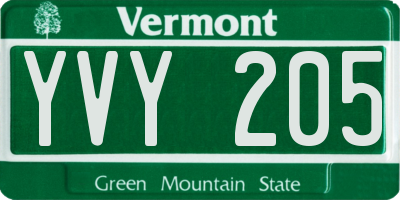 VT license plate YVY205