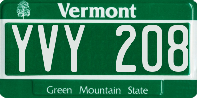 VT license plate YVY208