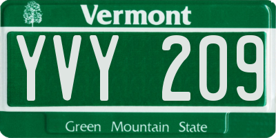 VT license plate YVY209