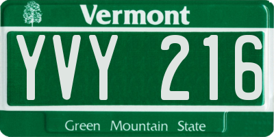 VT license plate YVY216