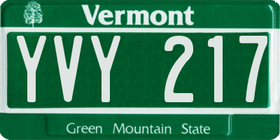 VT license plate YVY217