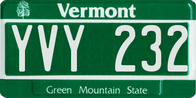 VT license plate YVY232