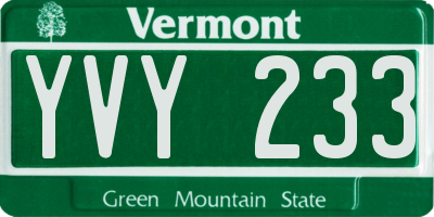 VT license plate YVY233