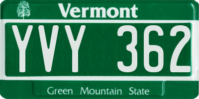 VT license plate YVY362