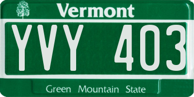 VT license plate YVY403