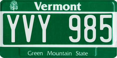 VT license plate YVY985