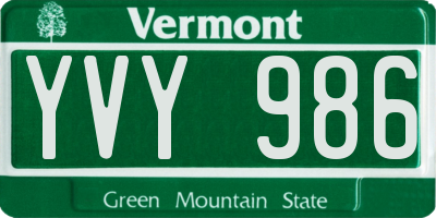 VT license plate YVY986