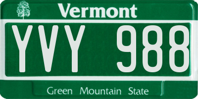 VT license plate YVY988