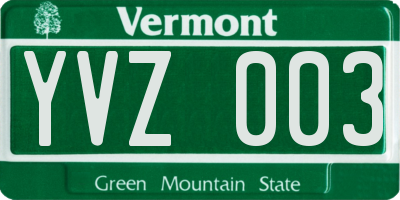 VT license plate YVZ003