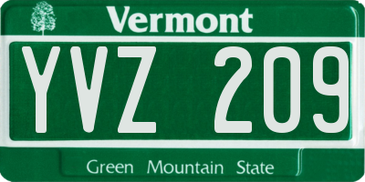 VT license plate YVZ209