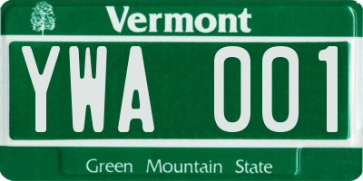 VT license plate YWA001