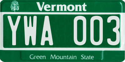 VT license plate YWA003