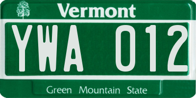 VT license plate YWA012