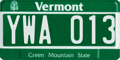 VT license plate YWA013
