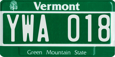 VT license plate YWA018