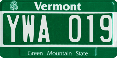 VT license plate YWA019