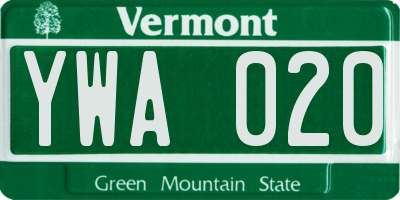 VT license plate YWA020