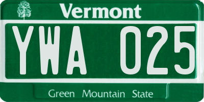 VT license plate YWA025