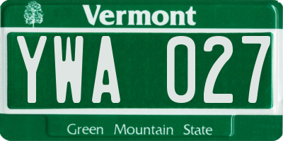VT license plate YWA027
