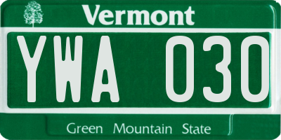 VT license plate YWA030
