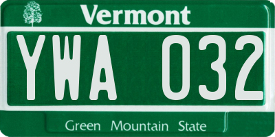 VT license plate YWA032