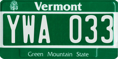 VT license plate YWA033