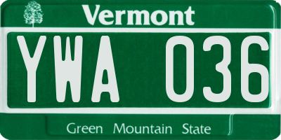 VT license plate YWA036