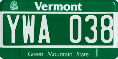 VT license plate YWA038