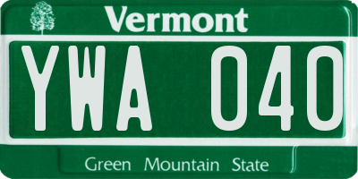 VT license plate YWA040