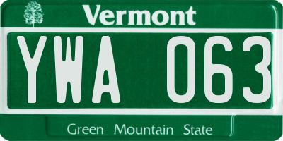VT license plate YWA063