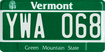 VT license plate YWA068
