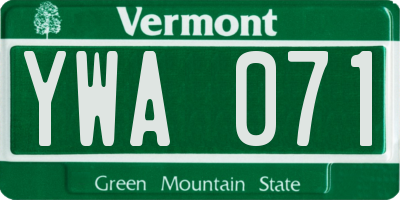 VT license plate YWA071
