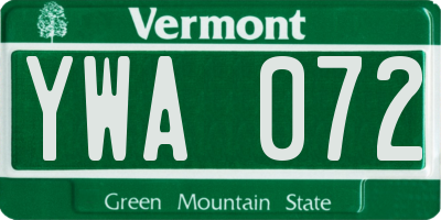 VT license plate YWA072